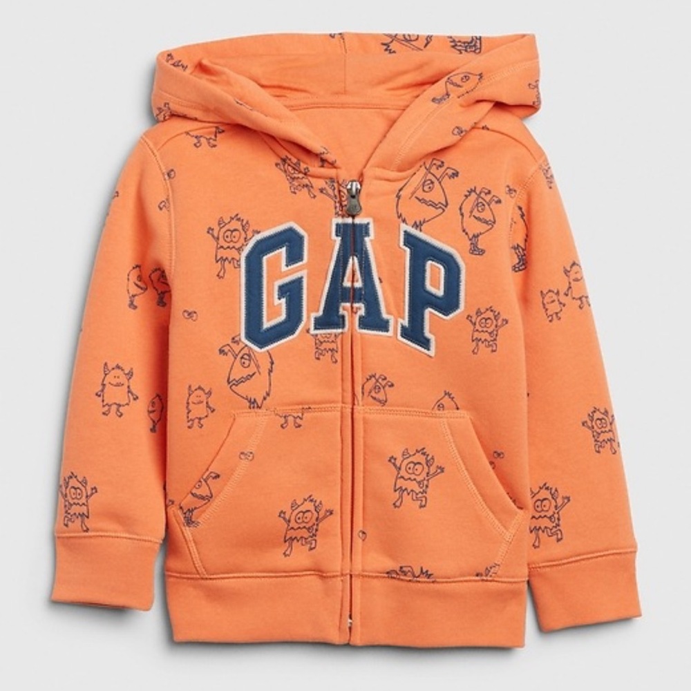 Baby Gap Orange Monster Zip Up Hoodie 2T